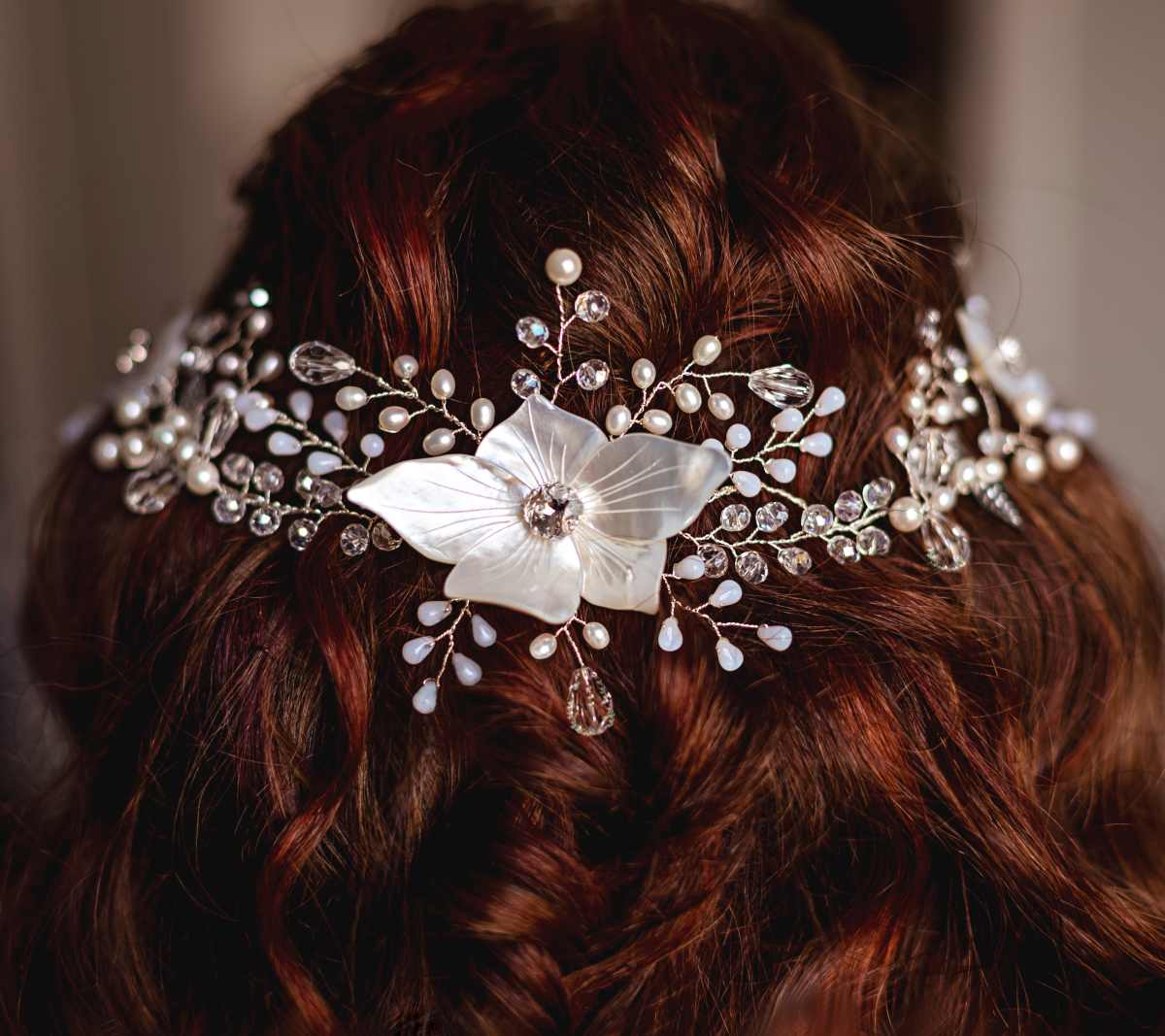 Nozze Accessori Accessori per capelli Gioielli per acconciature cristallo e crema fiore oro rosa capelli da sposa vite Perla 