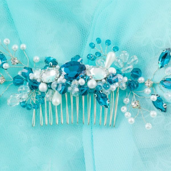 Oceania - un romantico pettine per capelli nei toni del blu, rifinito con cristalli e perle 2