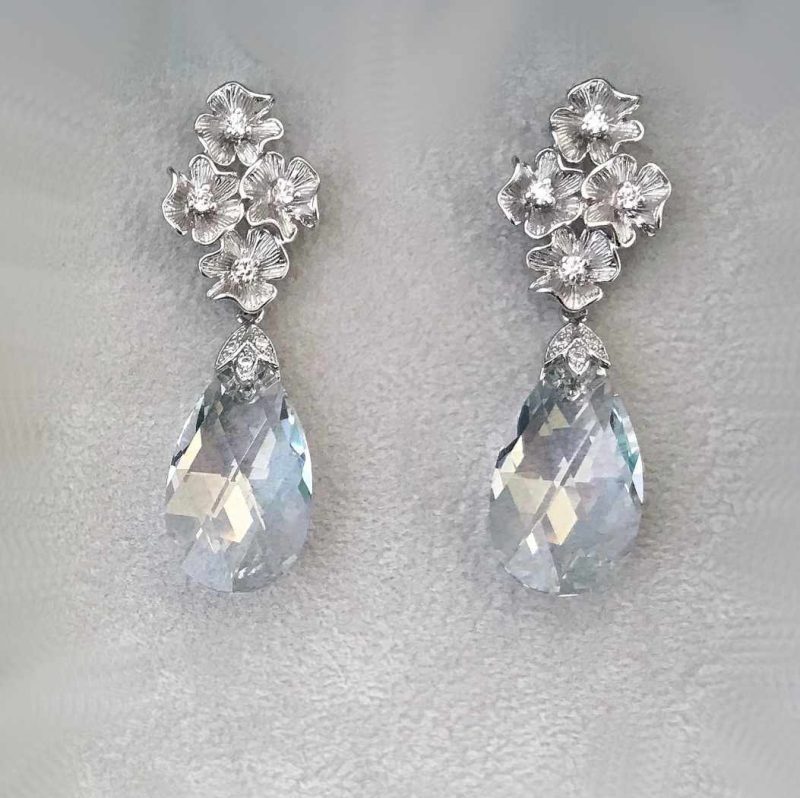 ORECCHINI ARGENTO strass cristalli donna pendenti goccia ovali sposa eleganti F5