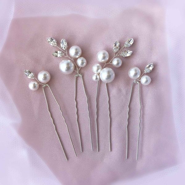 PALMEIRA - Set di forcine con perle e foglie di cristallo