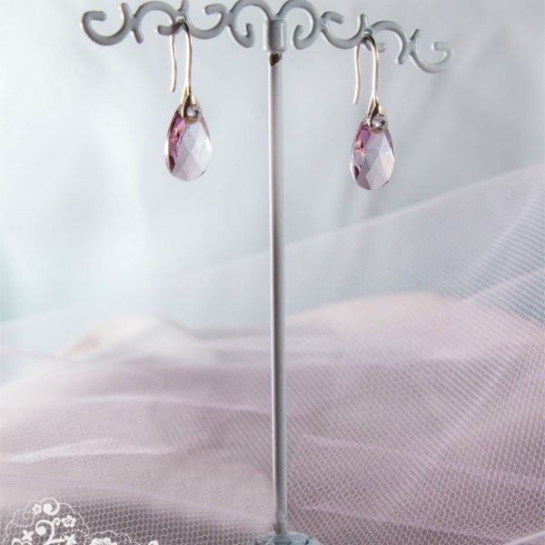earrings with Swarovski crystals Tear Drop 16 mm in Antique Pink color - 925 silver earwires